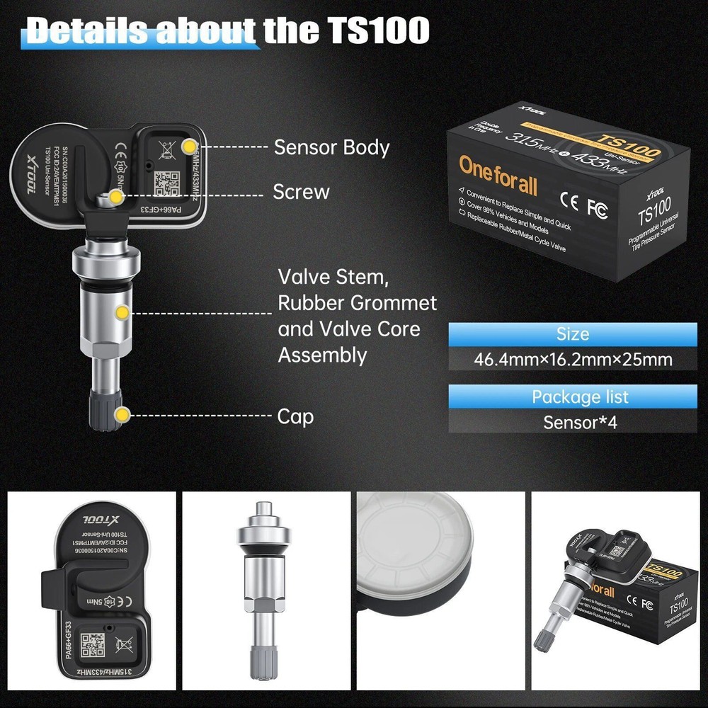 XTOOL TP150 TPMS Program TS100*4 Relearn Reset Activate Universal Tire Sensor