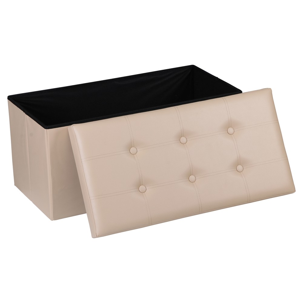 Beige Sturdy Ottomans Foot Bench Foldable Storage Footstools Spacious Organizer