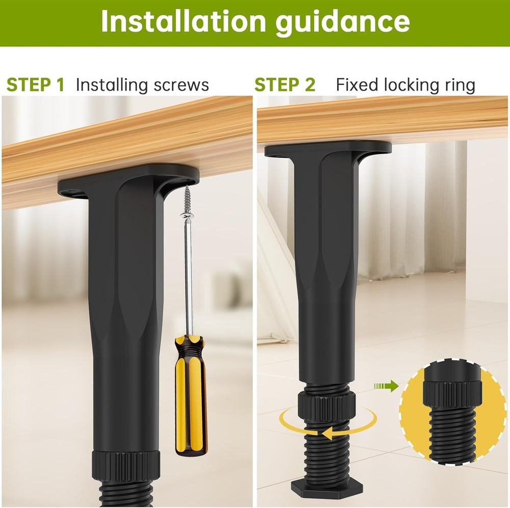 Durable Non-Scratch Plastic Bed Support Legs, Adjustable 8.3-14.5 Inches