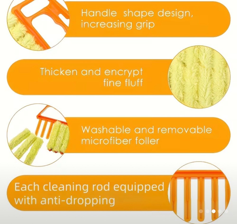 Yellow Microfiber Blinds Duster with Plastic Handle for Cleaning