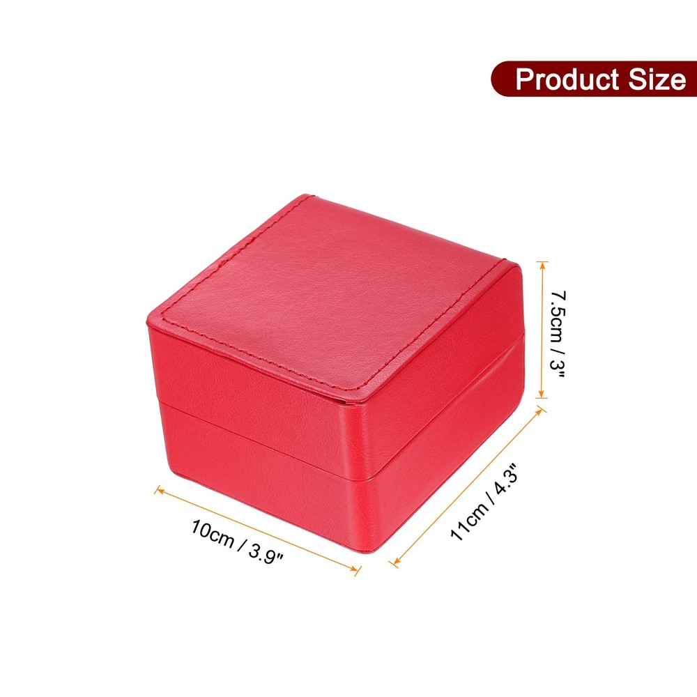 Single Watch Case, PU Leather Watch Storage Box, Red, Glossy