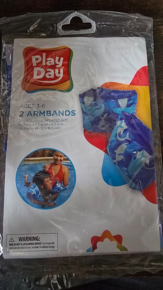 Play Day 2 Inflatable Armbands Ages 3-6 Shark print