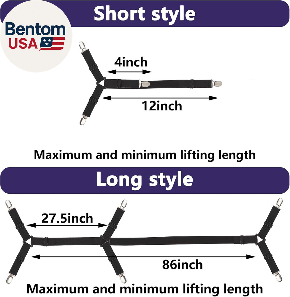 Bed Sheet Straps,6 PCS Secure and Fitted Sheet Straps for Full Size Bed,Adjustab