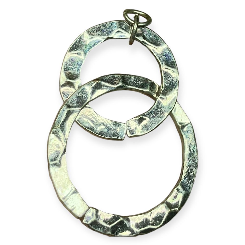 Minimalist Hammered Silver tone Double Circle Statement Boho Artisan pendant