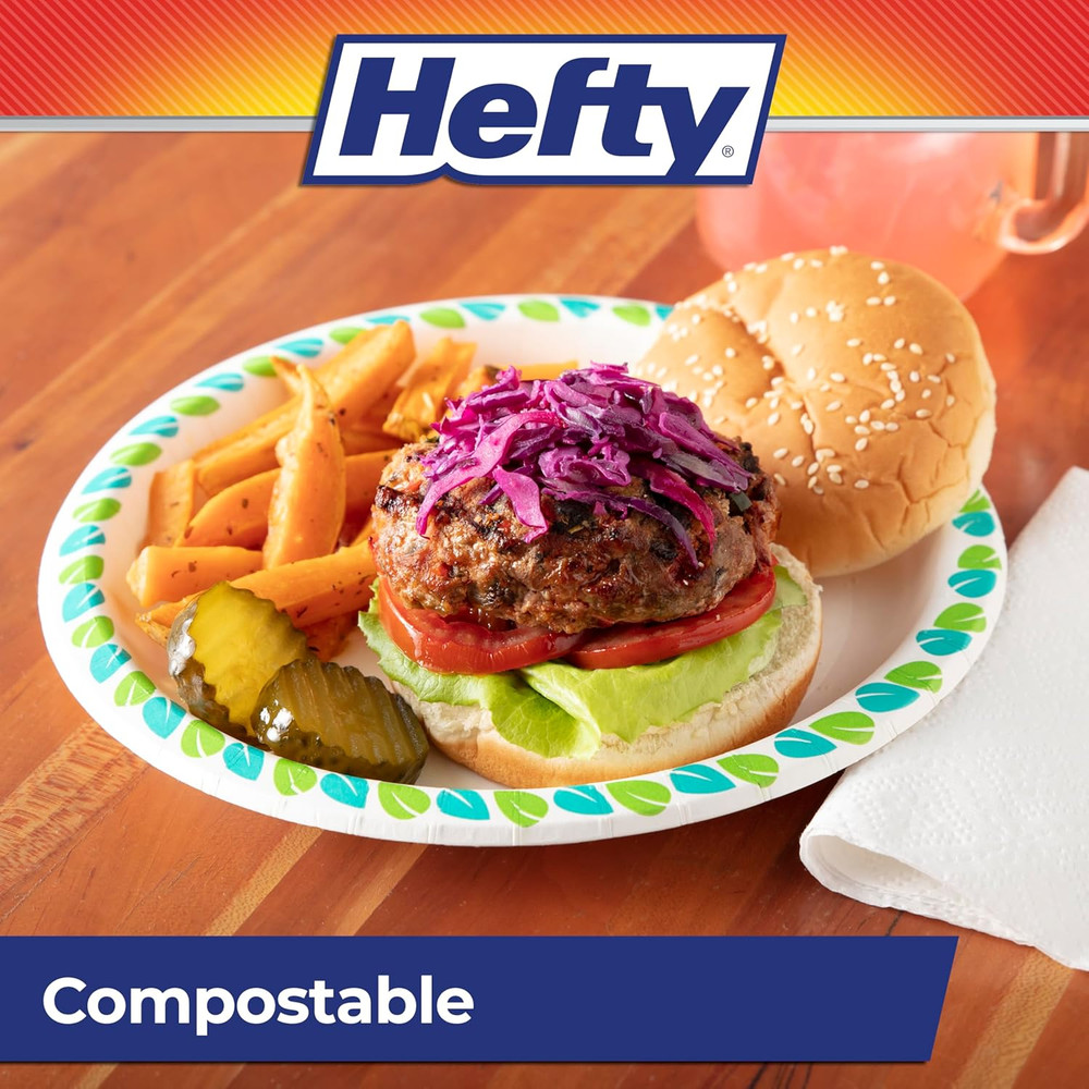 Compostable Paper Plates, 8.6 Inches, 30 Count, Patterned Disposable Plates for