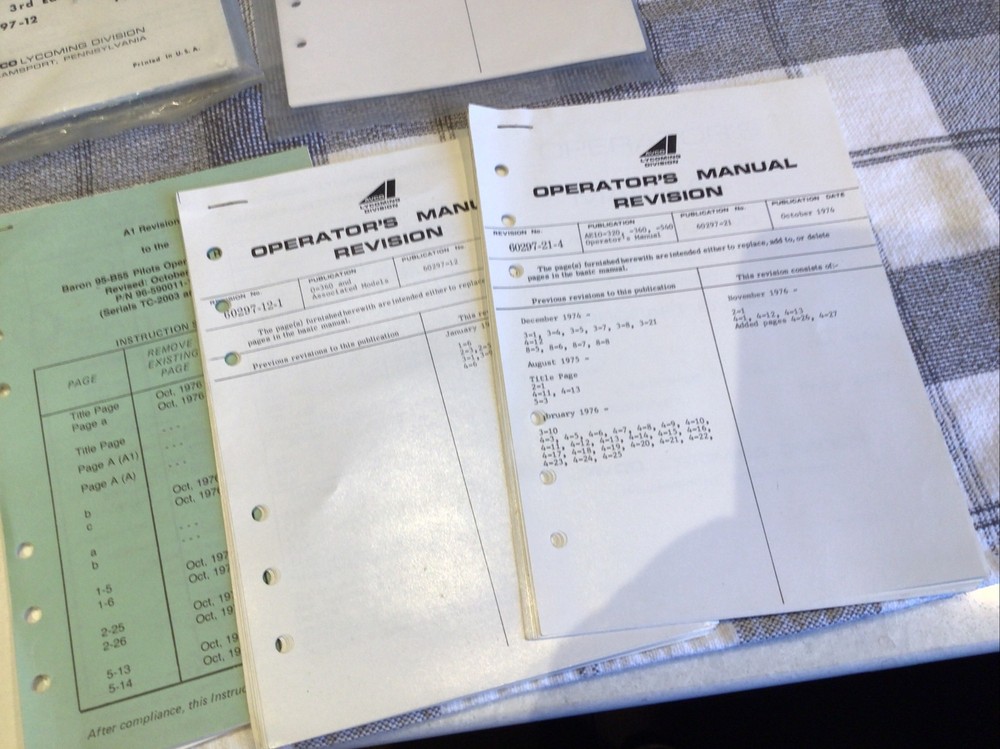 Avco Lycoming Operator’s Manuals and Revisions