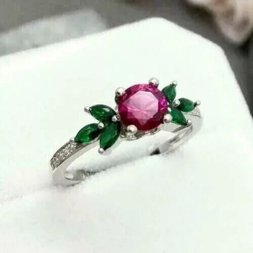 2Ct Round Lab Created Red Ruby Engagement Wedding Ring 14K White Gold Plated