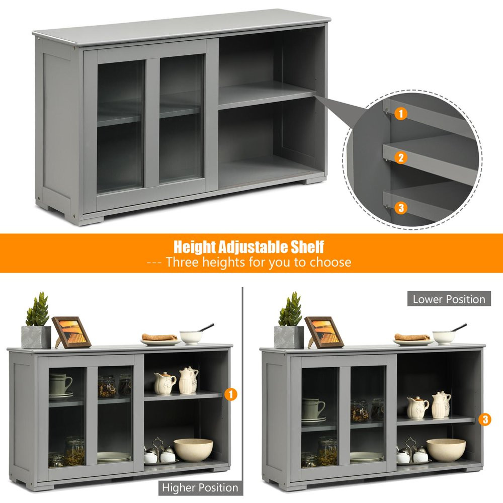 Buffet Cabinet Kitchen Storage Cabinet Sliding Tempered Glass Doors Sideboard