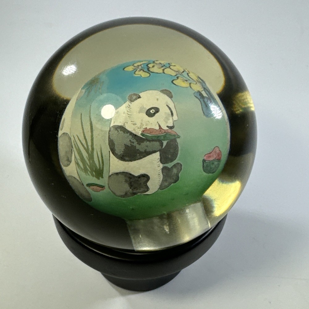 Chinese Hand painted Inside Reverse Art Panda Glass Globe