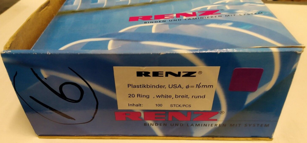 Renz White Comb Binds 16mm 20 plastic  ring x 100 pack