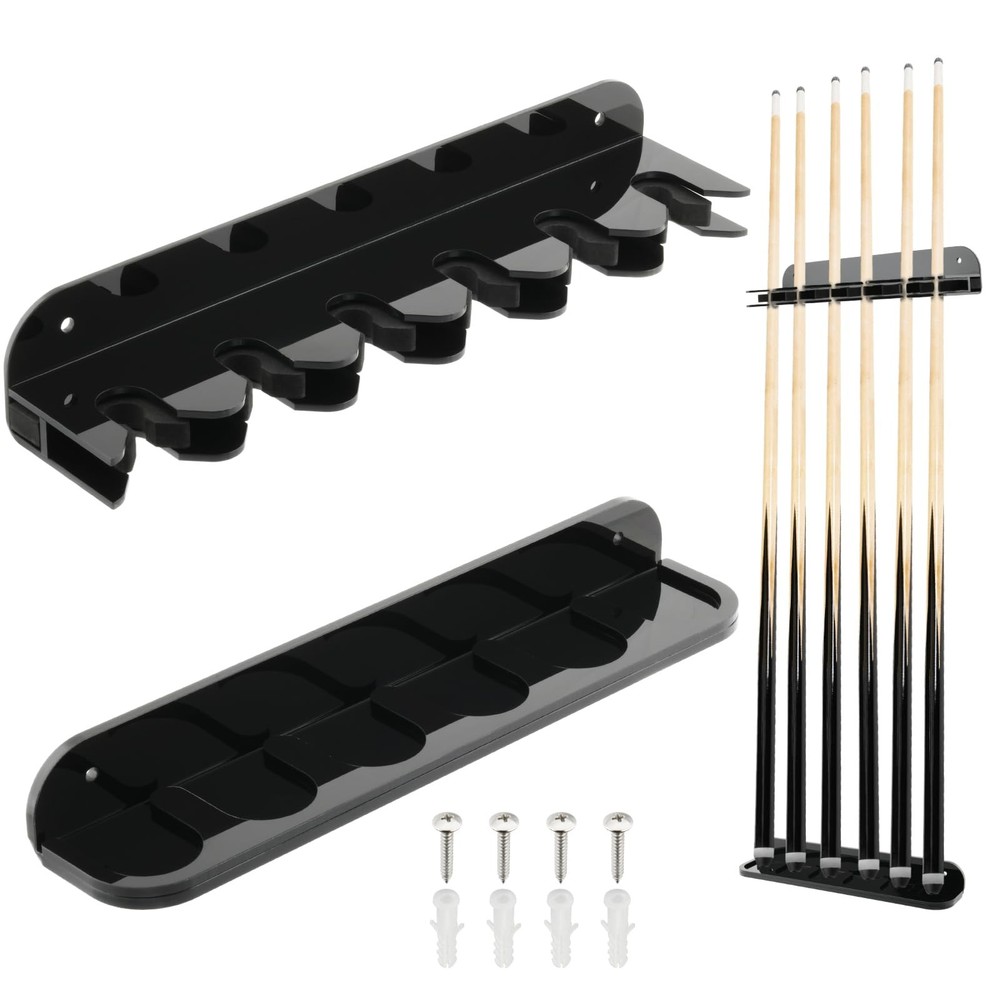 Cosmos Acrylic 2-Piece Billiard Cue Rack Wall Mount Solid Black