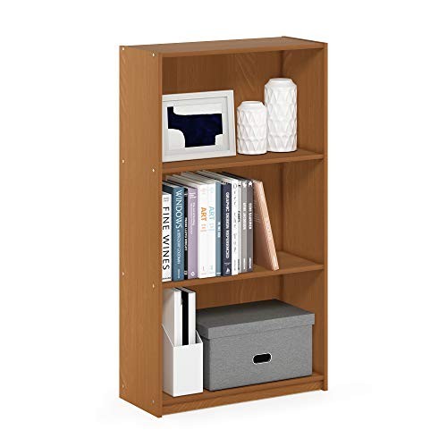 BASIC Book Shelf Modern Bookshelf, Bookcase with Open 3-Tier Light Cherry