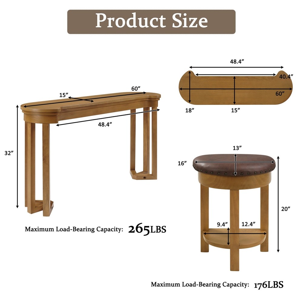 4 Piece Kitchen Counter Height Bar Table Set with 3 PU Padded Solid Wood Stools