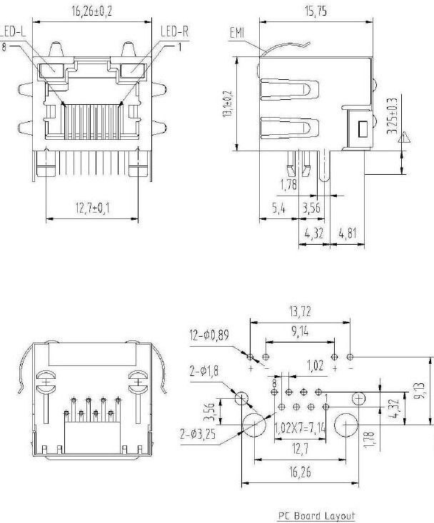 5Pcs RJ45 8P8C 8 Pin Shielded PCB Mount Network Socket Connector With LED