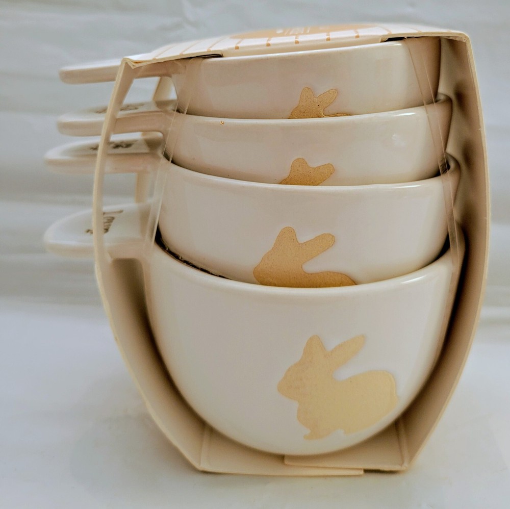 Ciroa 4ct Stoneware Measuring Cups Tan Easter Bunny Spring Farmhouse Bakehouse