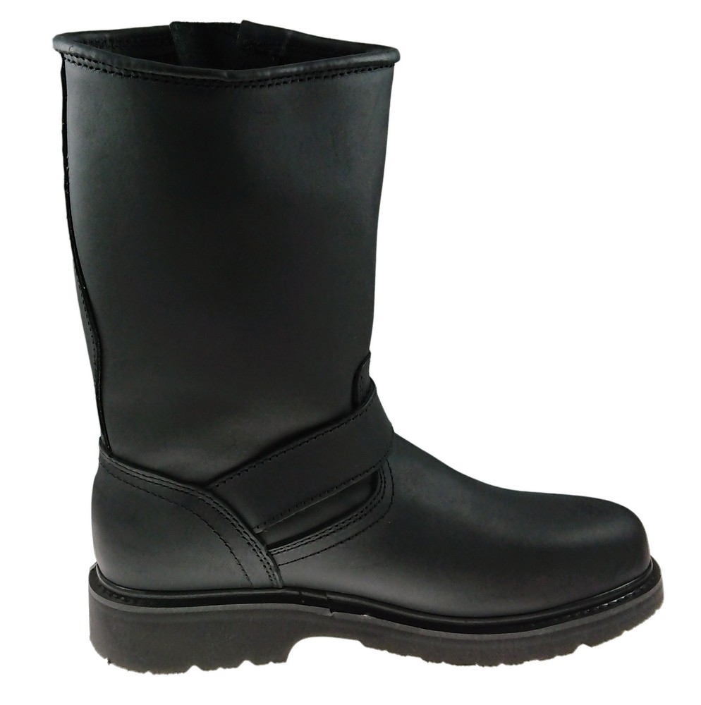 Men's Genuine Leather Establo Biker Work Boots Black Pull On_Made in Mexico_