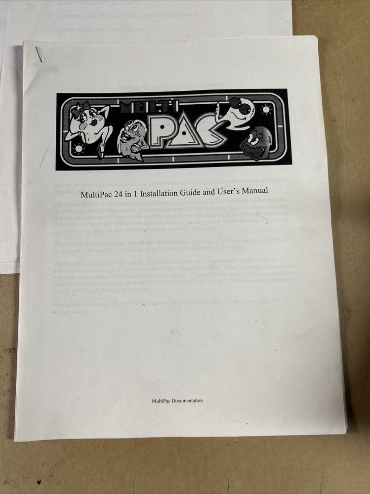 PAC Man Multi ARCADE VIDEO GAME owners manual