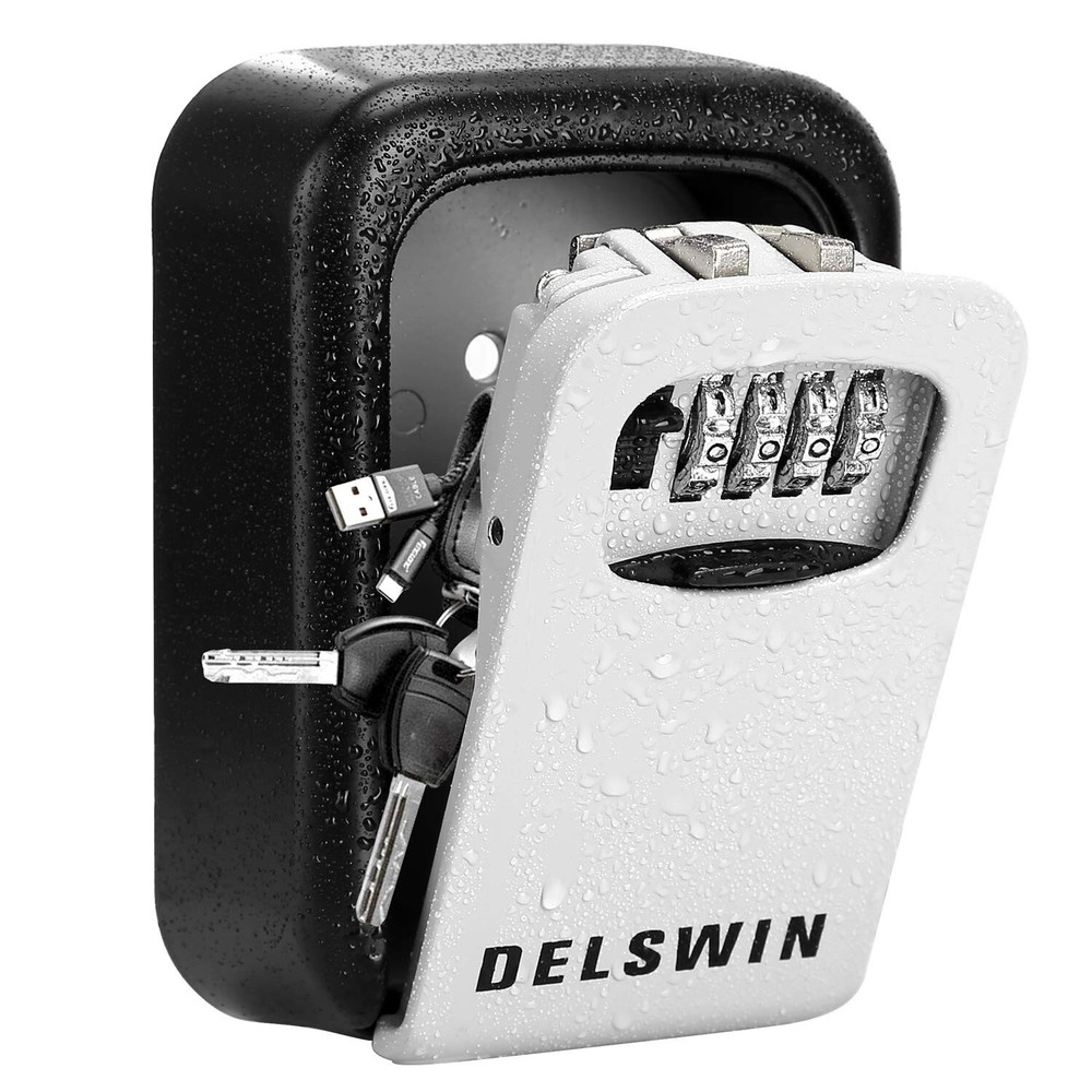 DELSWIN Wall Mounted Key Lock Box - Weatherproof Combo LockBox with 4-Digit C...