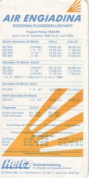 Air Engiadina timetable 1988/12/16