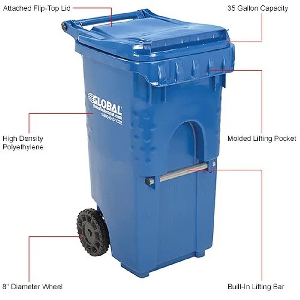 Global Industrial? Mobile Trash Container, 35 Gallon Blue