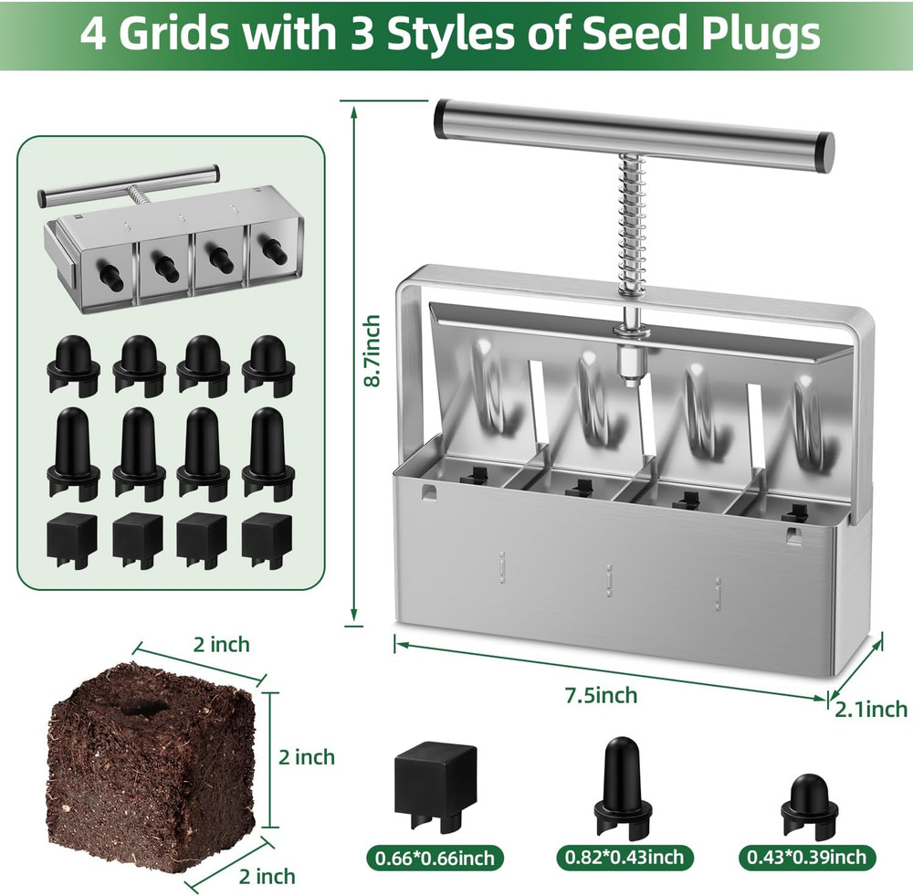 Soil Blocker 2 Inch 4 Cell Upgraded Soil Block Maker Heavy Duty