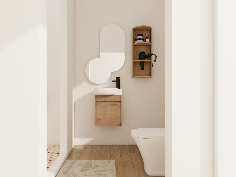 16" Wall Mounted Bathroom Vanity W/ Ceramic Sink+Storage Shelves For Small Space