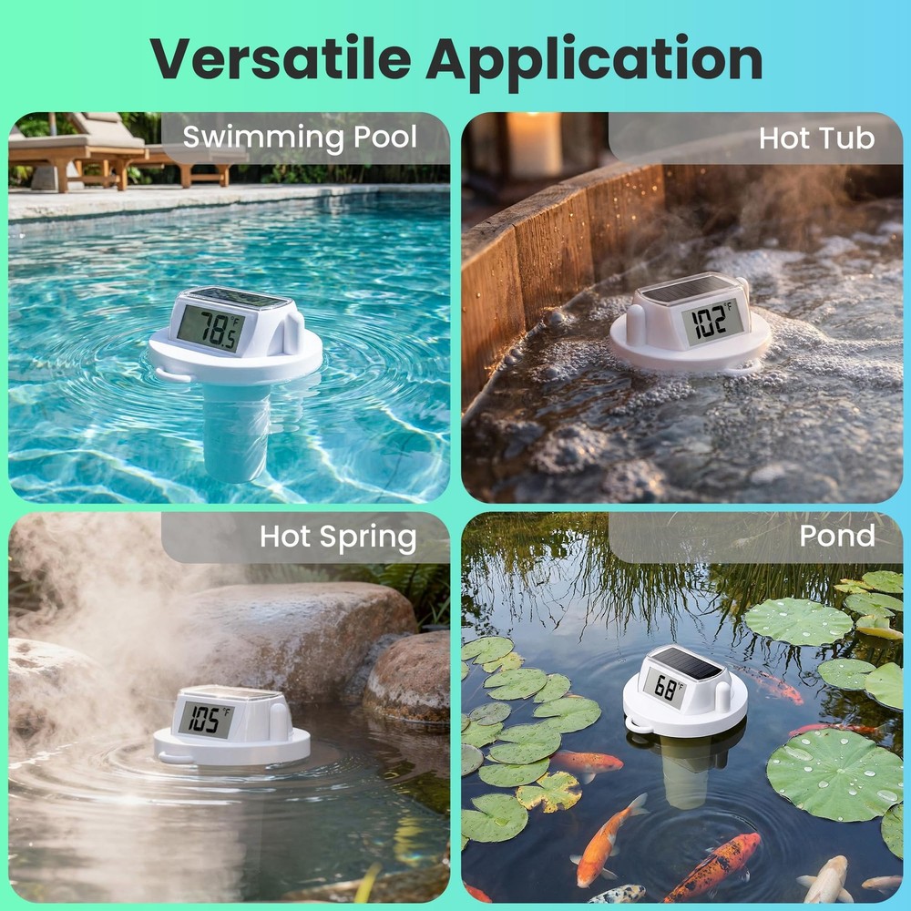 Solar Pool Thermometer Floating, Digital Swimming Thermometer, White