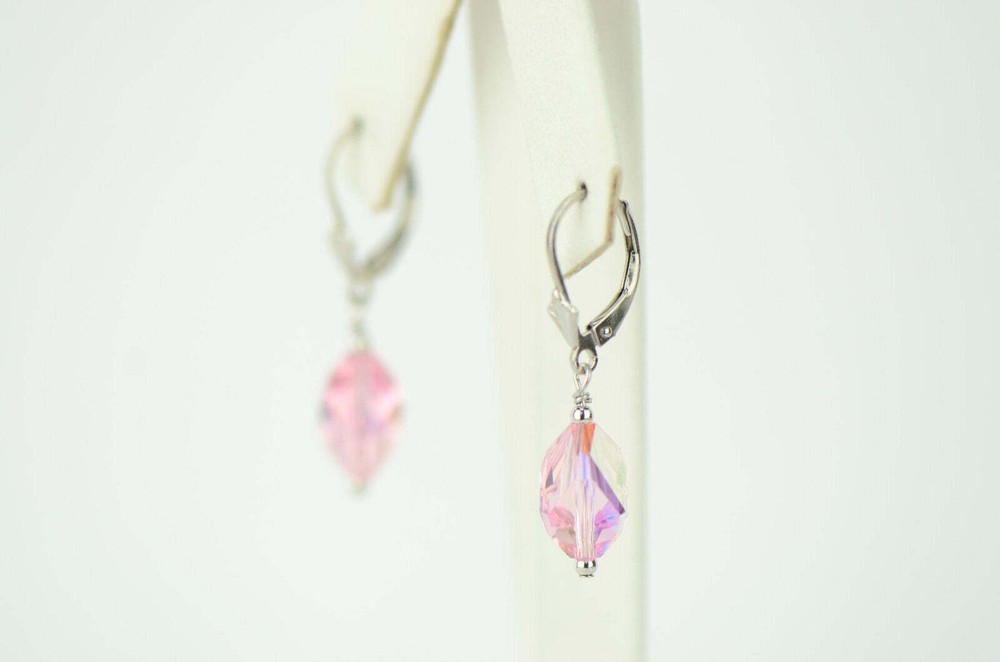 Pearl Crystal Element Colored Crystal Sterling Silver Dangle Drop Earrings