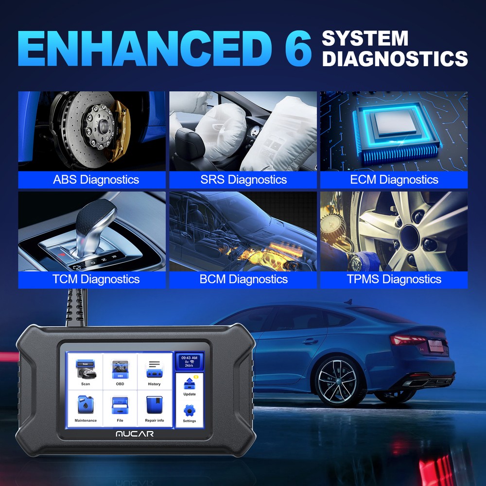 MUCAR CS6 Car OBD2 Scanner ABS SRS ECM TCM BCM TPMS System Diagnostic Reset Tool