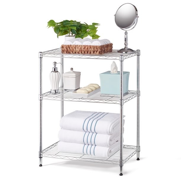 3 Tier Wire Shelf Unit, Chrome, 750 lb Capacity