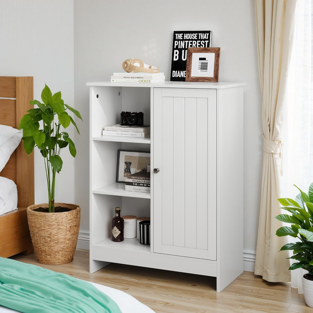 Kezlar White Mid-Century Modern Storage Sideboard with Adjustable Shelves