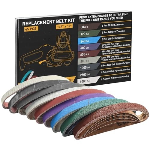 45 Pcs 1/2" x 12" Sharpening Belt Kit - Assorted Grits for Knife & Tool Sharpene
