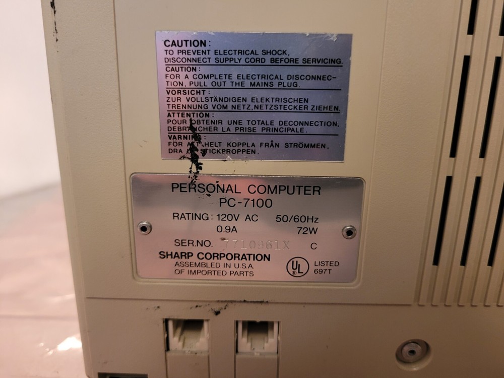 VINTAGE SHARP PC-7100 Personal Computer RARE MS DOS PC Works Great