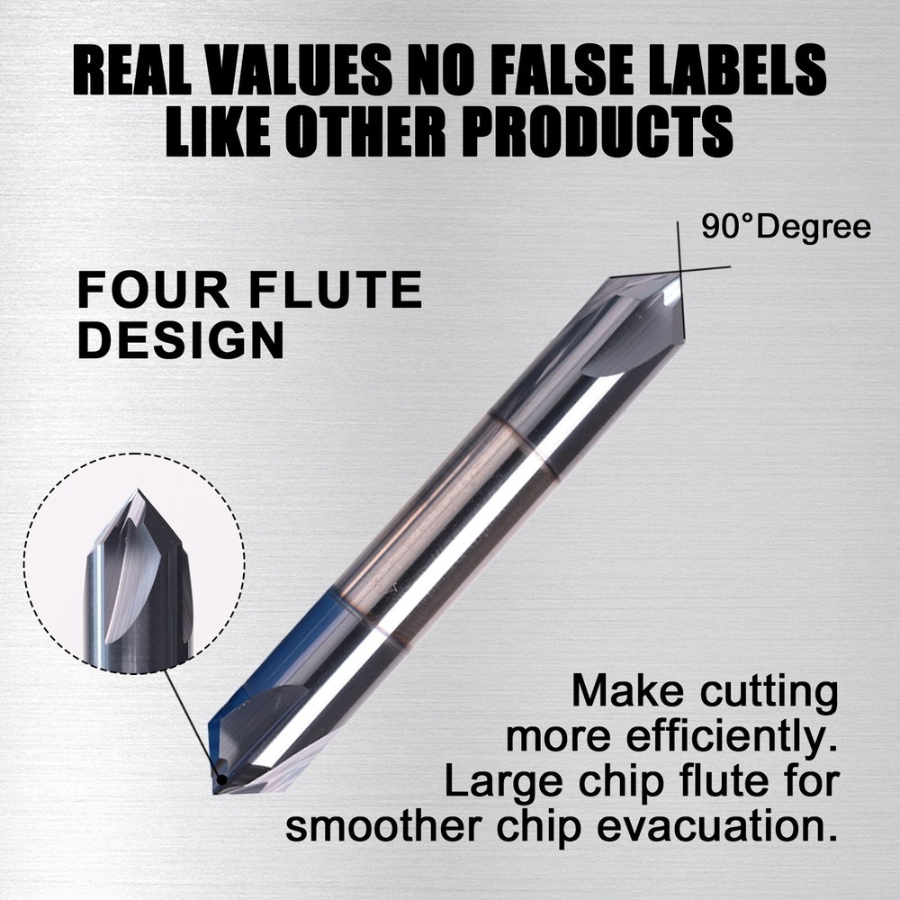4 Flute 90 Degree 3/8" Solid Carbide Chamfer Mill - Double End - AlTiN Coated