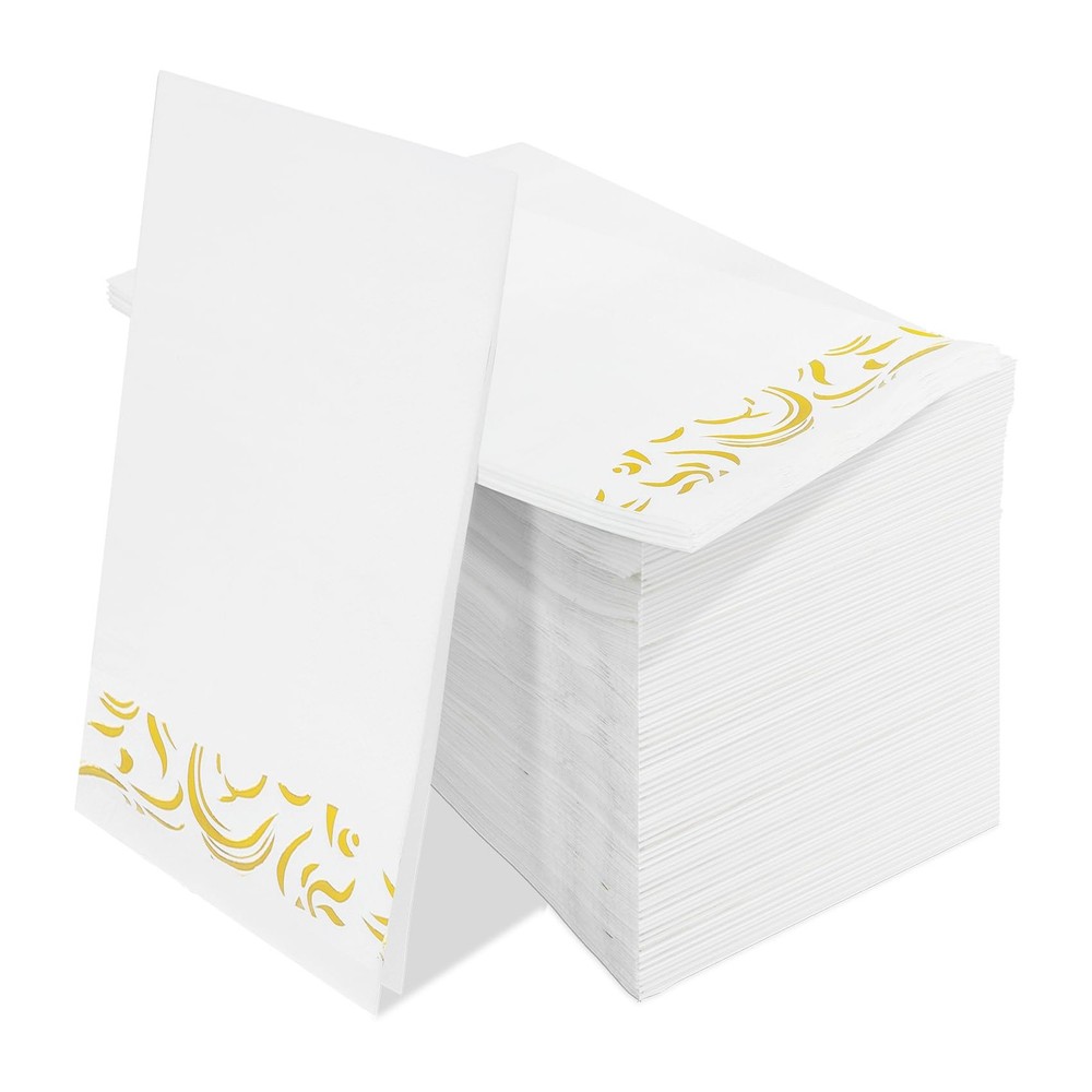 100Pack Disposable Paper Napkins, Dinner 100 Pack, Gold Decorative Design