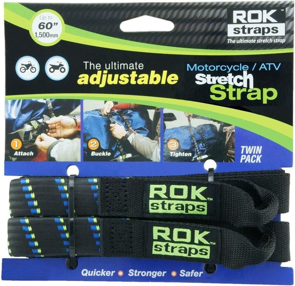 ROK Straps 1" Wide 18" to 60" Adjustable Black/Blue/Green Twin Pack 10001
