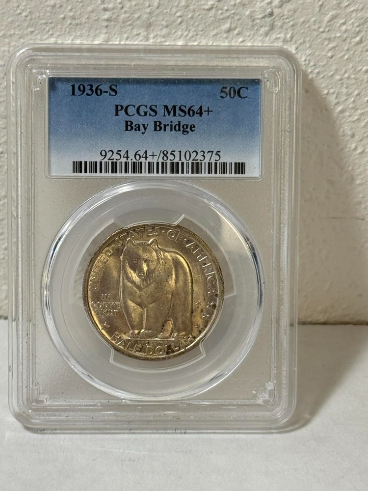 1936 S BAY BRIDGE COMMEMORATIVE SILVER HALF DOLLAR PCGS MS64+