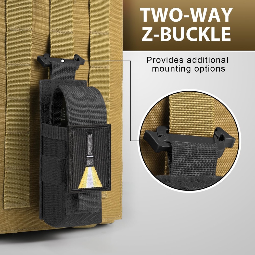 Tactical Flashlight Holster, Adjustable Pouch Holder Molle Black