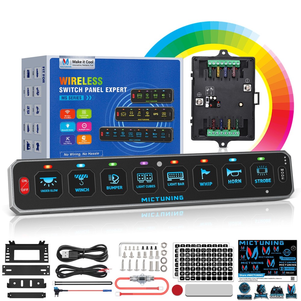 8 Gang Wireless LED Switch Panel Toggle Flash Remote Control for Boat & Vehicles