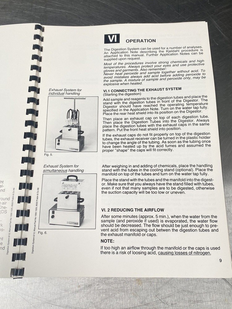 Tecator Digestion System 6/12 - Users Manual /Instructions Book