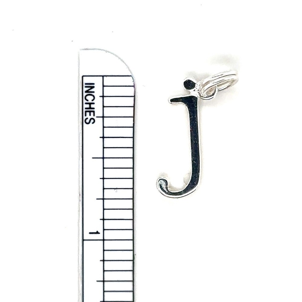 Initial Letter J Sterling Silver Lowercase Pendant Or Charm 1g.