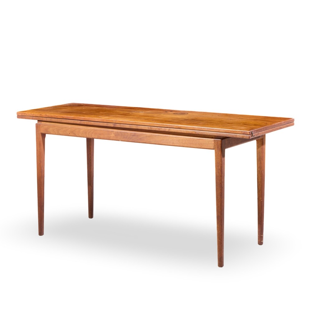 Jens Risom Mid Century Walnut Flip Top Console Dining Table