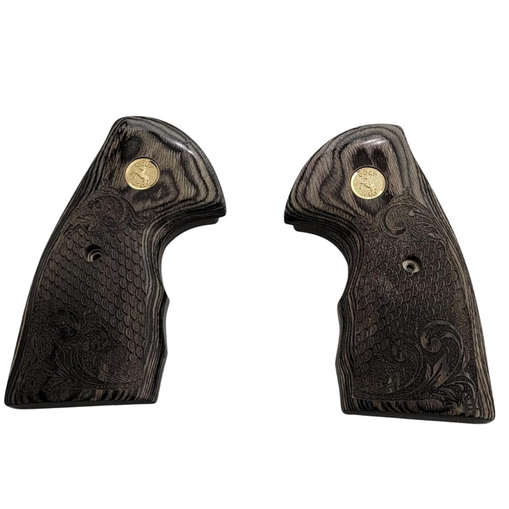 Colt Python Grips Black Rosewood Scroll & Scales Gold Colt Medallion