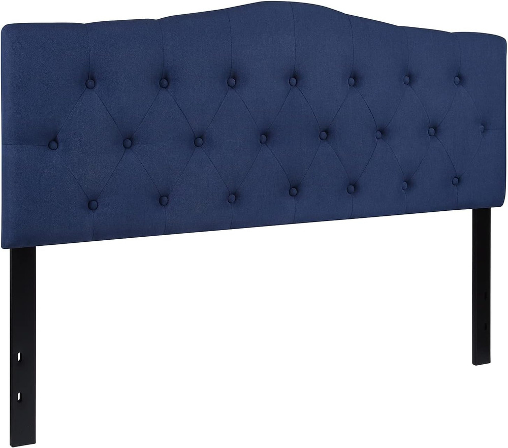 Navy Upholstered Queen Headboard with Button Tufting and Diamond Stitching