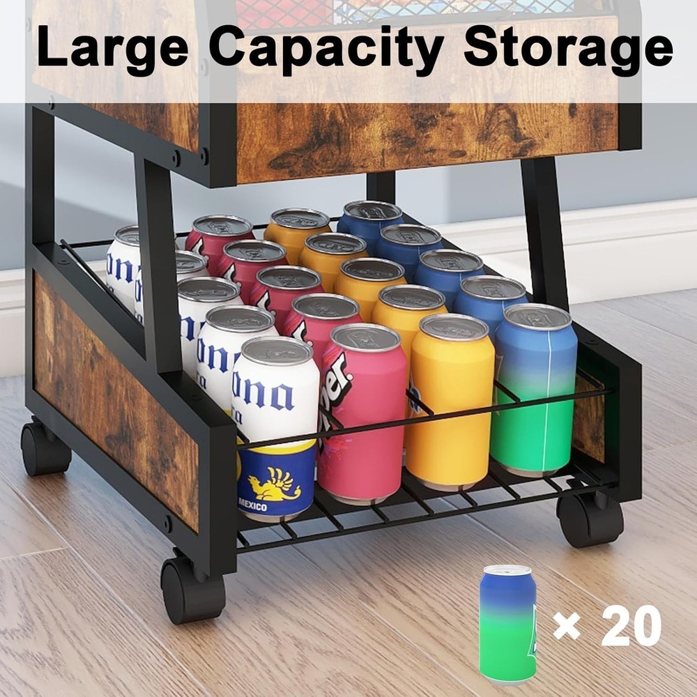 Compact Refrigerator Stand W/ Beverage Storage & Wheels Rolling Personal Fridge