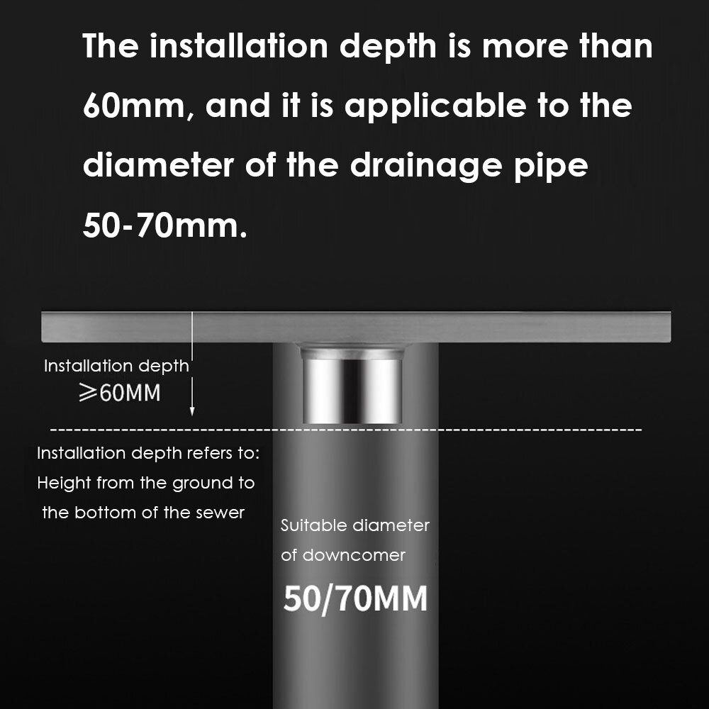 Invisible Linear Shower Floor Drain Square Rectangular Bathroom Stainless Steel