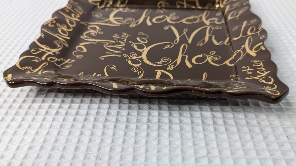 Ambiance Collection Chocolate Script Plate Dessert Sandwich Brown Gold Writing