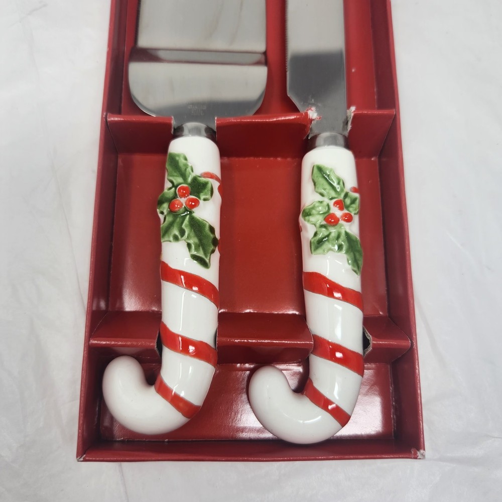 Christmas Candy Cane Cake Serving Stainless Steel Set 2pc