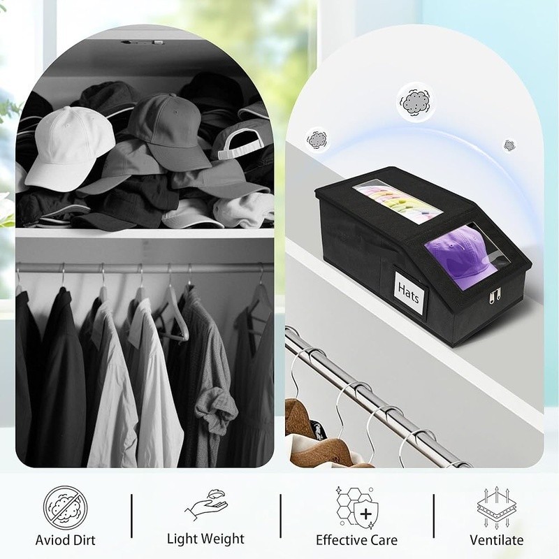 Stackable Hat Organizer W/ Dustproof Windows Baseball Caps & Accessories New