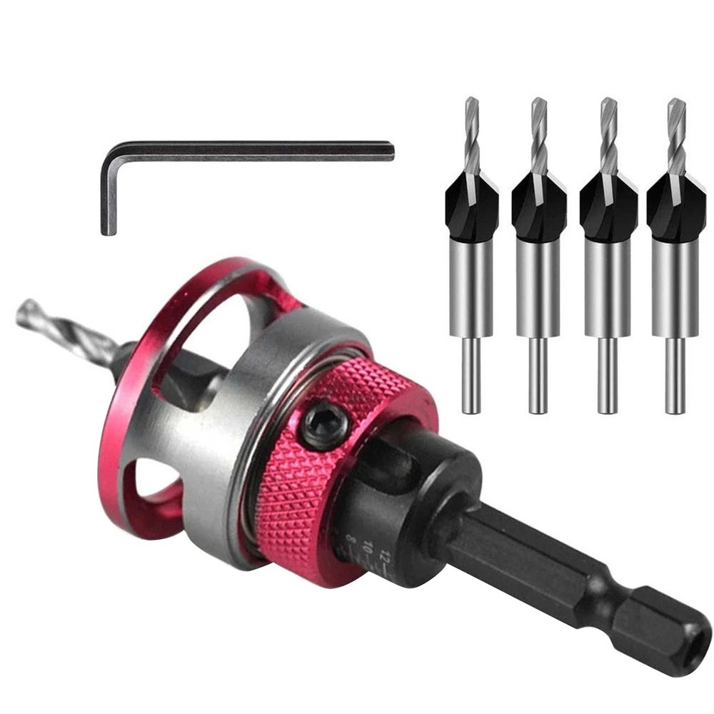 6PCS Hex Shank Countersink Drill Set Adjustable Depth for Hand Drill Bench Drill